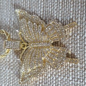 Dazzling Gold Crystal Butterfly Necklace